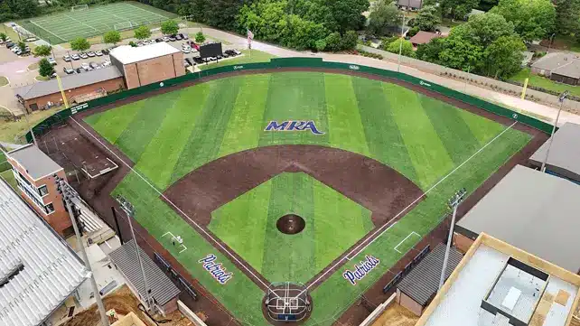 Madison Ridgeland Academy's baseball field with Brock shock pads and cooling BrockFILL infill.